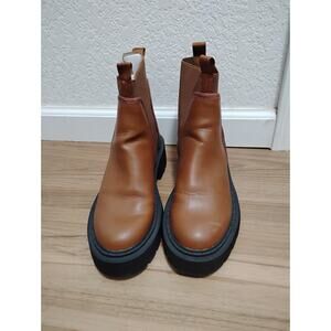 FUNKYMONKEY Women's Chelsea Boot Lug Sole Mid Heel Fashion Ankle Bootie Brown